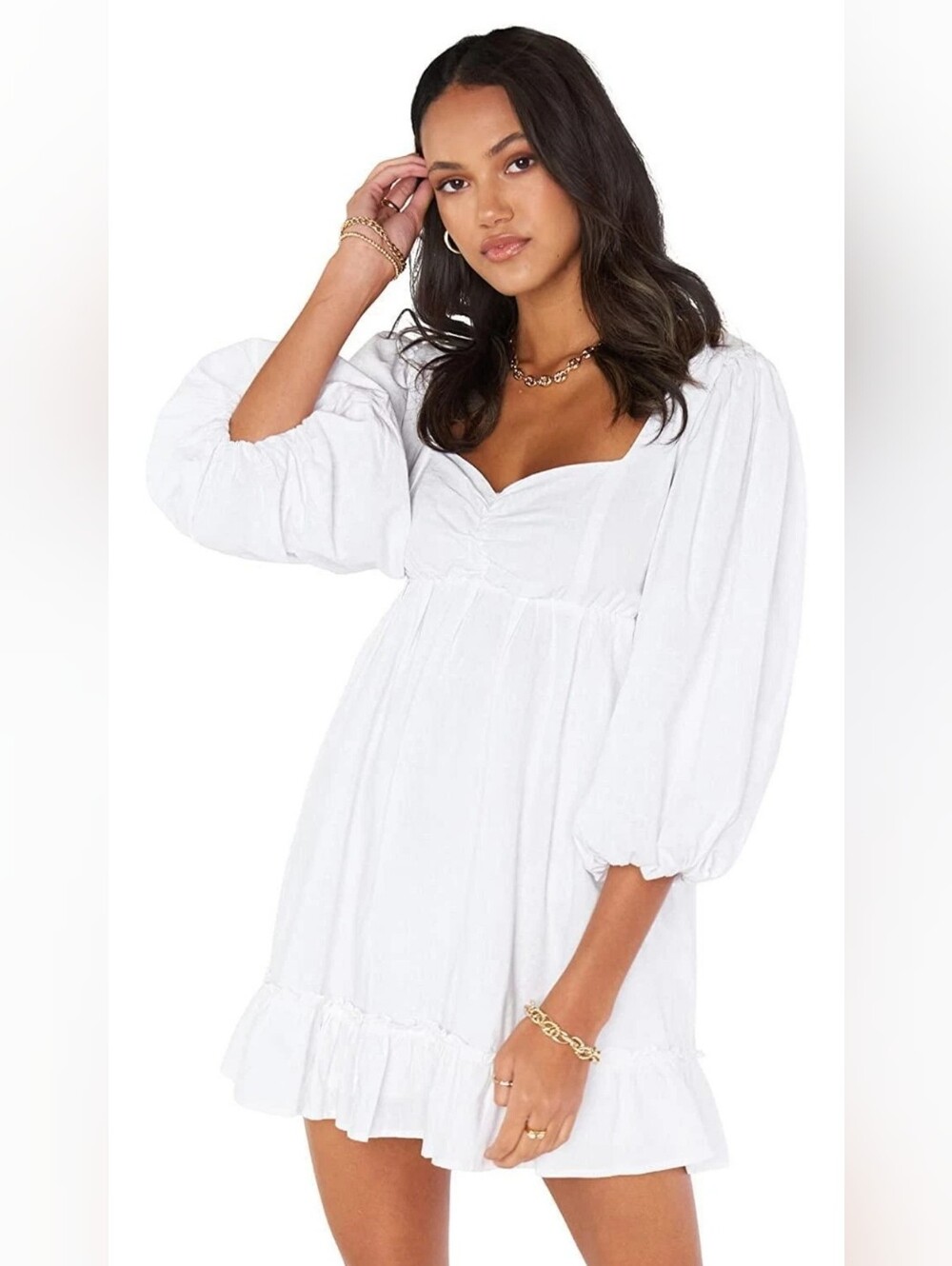 NWT SHOW ME YOUR MUMU White Puff-Sleeve Mini Dress